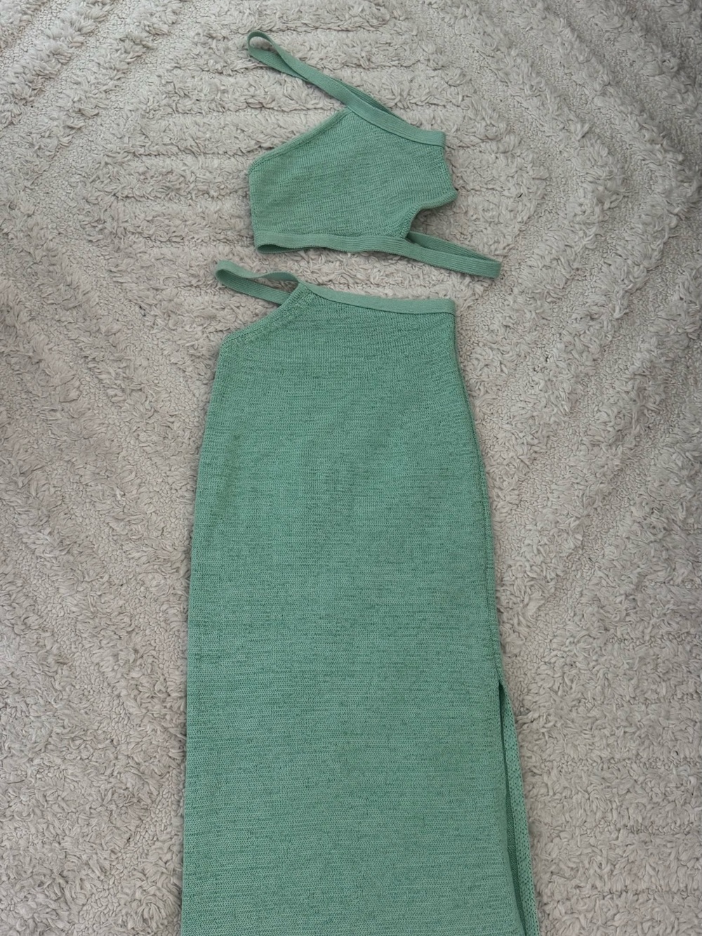 cult gaia Sage Green Asymmetric Knit Two-Piece Set